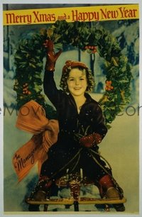 225 MERRY XMAS & A HAPPY NEW YEAR linen 1sh '34 Shirley Temple wishing you happy holidays!