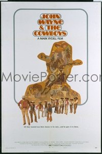 JW 324 COWBOYS style B one-sheet movie poster '72 Big John Wayne, cool artwork!