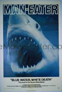 r225 BLUE WATER, WHITE DEATH one-sheet movie poster '71 jaws!