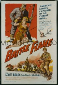 r135 BATTLE FLAME one-sheet movie poster '59 Marines, Brady