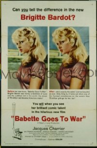 P146 BABETTE GOES TO WAR one-sheet movie poster '60 Brigitte Bardot