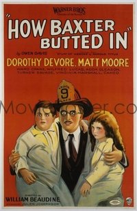 1038 HOW BAXTER BUTTED IN linenbacked style B one-sheet movie poster '25 fireman!