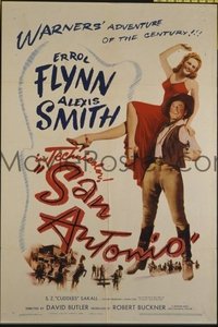 t243 SAN ANTONIO linen one-sheet movie poster '45 Errol Flynn, Alexis Smith