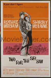 #7124 2 FOR THE SEESAW 1sh '62 Mitchum 