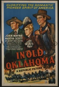 JW 214 IN OLD OKLAHOMA linen one-sheet movie poster '43 John Wayne, pioneer!