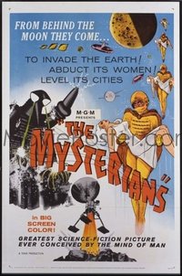 129 MYSTERIANS linen MGM 1sh '59 Ishiro Honda, they're abducting Earth's women & leveling its cities!