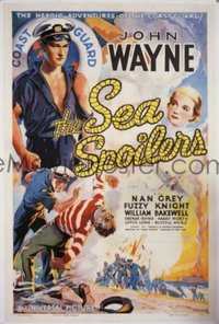 JW 126 SEA SPOILERS linen one-sheet movie poster '36 great John Wayne art!