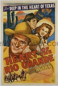 t124 HEART OF THE RIO GRANDE linen one-sheet movie poster '42 Autry sings!
