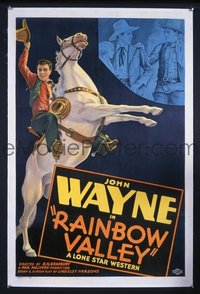 JW 088 JOHN WAYNE linen stock 1sh '39 full-length image of The Duke on rearing horse, Rainbow Valley
