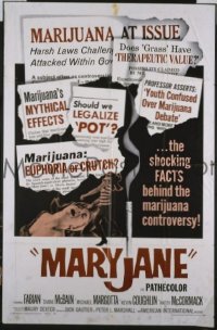 Q140 MARYJANE one-sheet movie poster '68 marijuana, drugs, Fabian