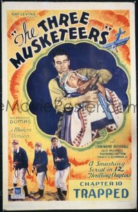 JW 047 THREE MUSKETEERS ch10 linen one-sheet movie poster '33 Wayne inset!