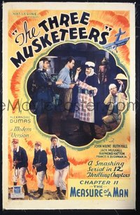 JW 048 THREE MUSKETEERS ch11 linen one-sheet movie poster '33 Wayne in inset
