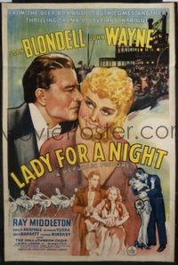 JW 190 LADY FOR A NIGHT one-sheet movie poster '41 John Wayne, Joan Blondell