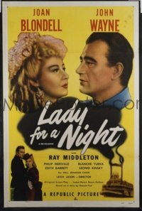 JW 191 LADY FOR A NIGHT one-sheet movie poster R50 John Wayne, Joan Blondell