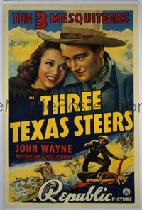 t470 THREE TEXAS STEERS linen one-sheet movie poster '39 Wayne, Mesquiteers