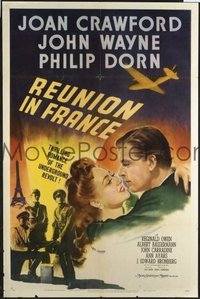 JW 210 REUNION IN FRANCE style C one-sheet movie poster '42 Wayne, Crawford