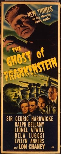 #001 GHOST OF FRANKENSTEIN insert movie poster '42 Lon Chaney Jr.!