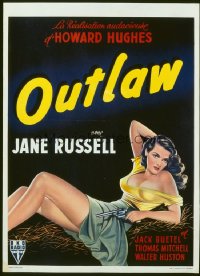 OUTLAW Belgian R1950s wonderful art of sexy Jane Russell with gun, Howard Hughes, rare!