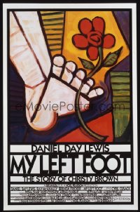 MY LEFT FOOT int'l 1sh '89 Daniel Day-Lewis, cool artwork of foot w/flower by Seltzer!
