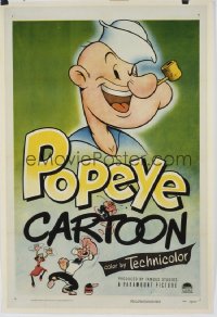 POPEYE CARTOON stock 1sh '50 great image of him beating up Bluto while Olive Oyl watches!