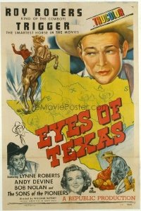 t356 EYES OF TEXAS linen one-sheet movie poster '48 Roy Rogers, Lynn Roberts