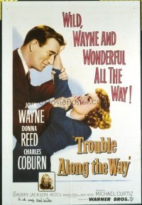 JW 261 TROUBLE ALONG THE WAY one-sheet movie poster '53 John Wayne tussling!