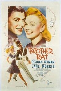 1023 BROTHER RAT linenbacked one-sheet movie poster R44 Ronald Reagan, P. Lane