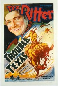 t444 TROUBLE IN TEXAS linen one-sheet movie poster '37 Tex Ritter