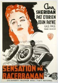 1015 INDIANAPOLIS SPEEDWAY linenbacked Swedish movie poster '39 car racing!