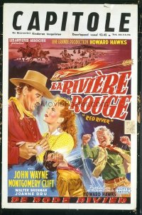 #255 RED RIVER Belgian R1950s different art of John Wayne, Montgomery Clift & Dru, Howard Hawks!
