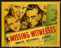 1262 MISSING WITNESSES title lobby card '37 John Litel, Dick Purcell