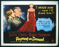 VHP7 455 PAYMENT ON DEMAND half-sheet movie poster '51 vengeful Bette Davis!