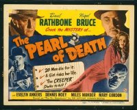 #233 PEARL OF DEATH title lobby card '44 Basil Rathbone, Nigel Bruce!