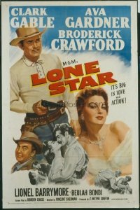 t160 LONE STAR linen one-sheet movie poster '51 Clark Gable, Ava Gardner