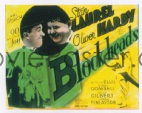 VHP7 175 BLOCK-HEADS glass lantern coming attraction slide '38 Laurel & Hardy, Roach!