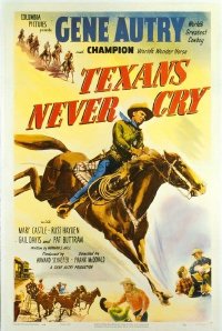 t202 TEXANS NEVER CRY linen one-sheet movie poster '51 Autry riding horse!