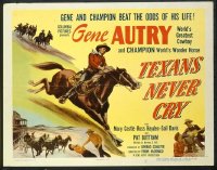 t214 TEXANS NEVER CRY half-sheet movie poster '51 Gene Autry western!