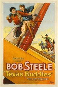 t058 TEXAS BUDDIES linen one-sheet movie poster '32 Bob Steele on plane!