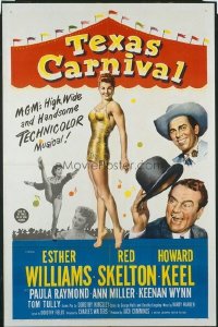 t067 TEXAS CARNIVAL linen one-sheet movie poster '51 Esther Williams, Skelton
