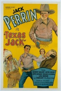 t059 TEXAS JACK linen one-sheet movie poster '35 Jack Perrin punching!