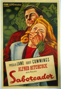 VHP7 063 SABOTEUR linen Argentinean movie poster '42 Alfred Hitchcock