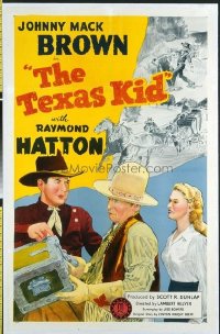 t080 TEXAS KID linen one-sheet movie poster '43 Johnny Mack Brown