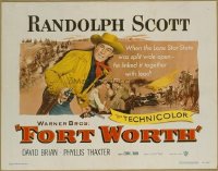 t289 FORT WORTH half-sheet movie poster '51 Randolph Scott, Texas!