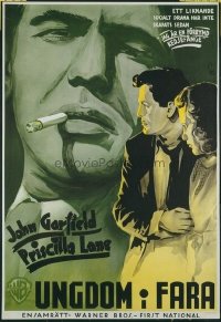 3011 DUST BE MY DESTINY Swedish movie poster '39 Aberg Garfield art!