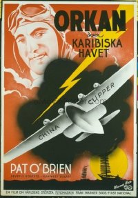 3009 CHINA CLIPPER Swedish movie poster '36 great plane in storm art!