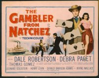 t315 GAMBLER FROM NATCHEZ title lobby card '54 Dale Robertson, Paget