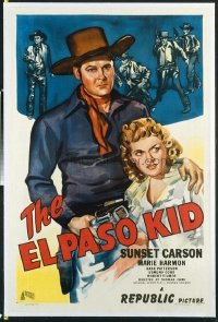 t273 EL PASO KID linen one-sheet movie poster '46 Sunset Carson, Marie Harmon