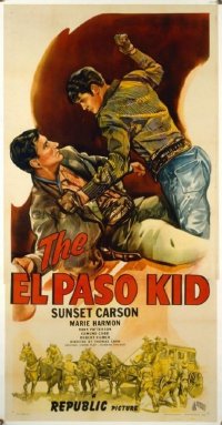 t271 EL PASO KID linen three-sheet movie poster '46 Sunset Carson fighting!
