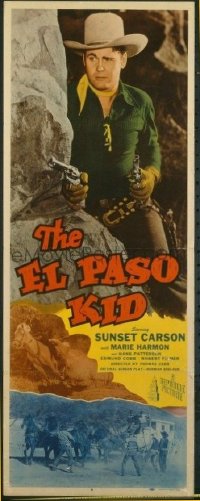 t272 EL PASO KID insert movie poster '46 Sunset Carson w/two 6-guns!