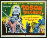 #329 TOBOR THE GREAT linen half-sheet movie poster '54 funky man-made robot!